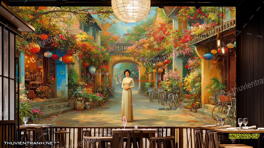 Tranh dán tường Phố cổ Hà Nội, Phố xưa - -HN251226-15P - Tranh tường chất lượng cao